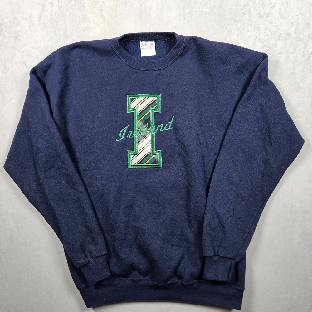 Vintage Ireland Sweatshirt Mens XL Blue Crewneck Embroidered USA St. Patrick's